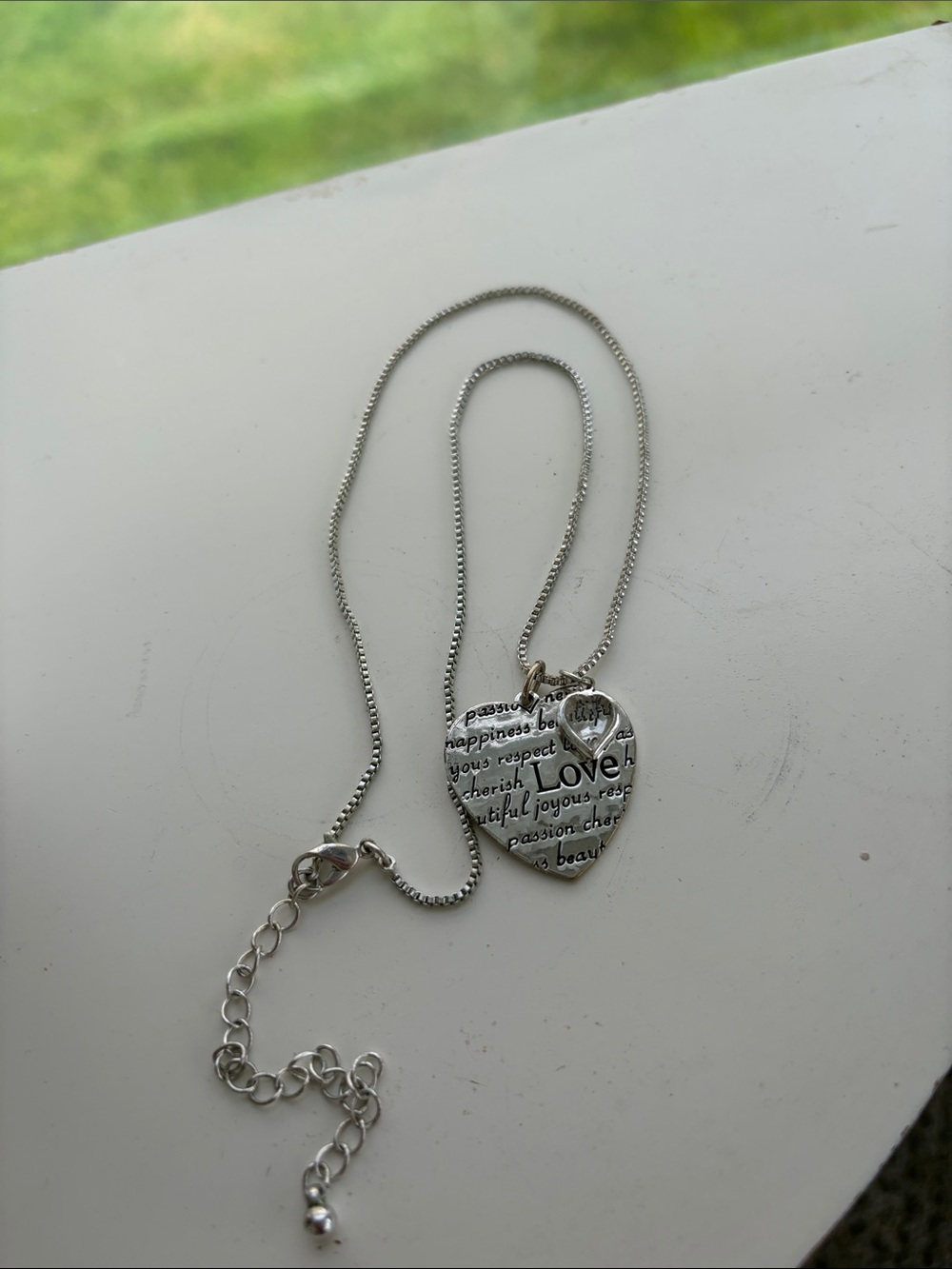 Love Script Heart Pendant Necklace - Silver
